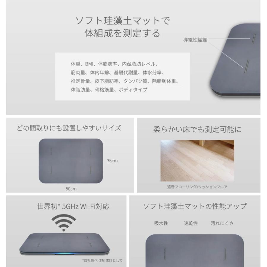 スマートバスマット 体組成計モデル 体重計 充電式 グレー issin