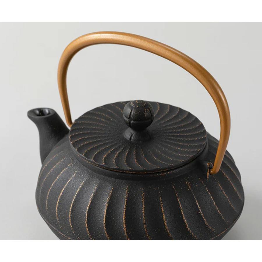岩鋳（IWACHU） 急須 5型 波 金 黒 ツル金 650ml 茶こし付き 南部鉄器