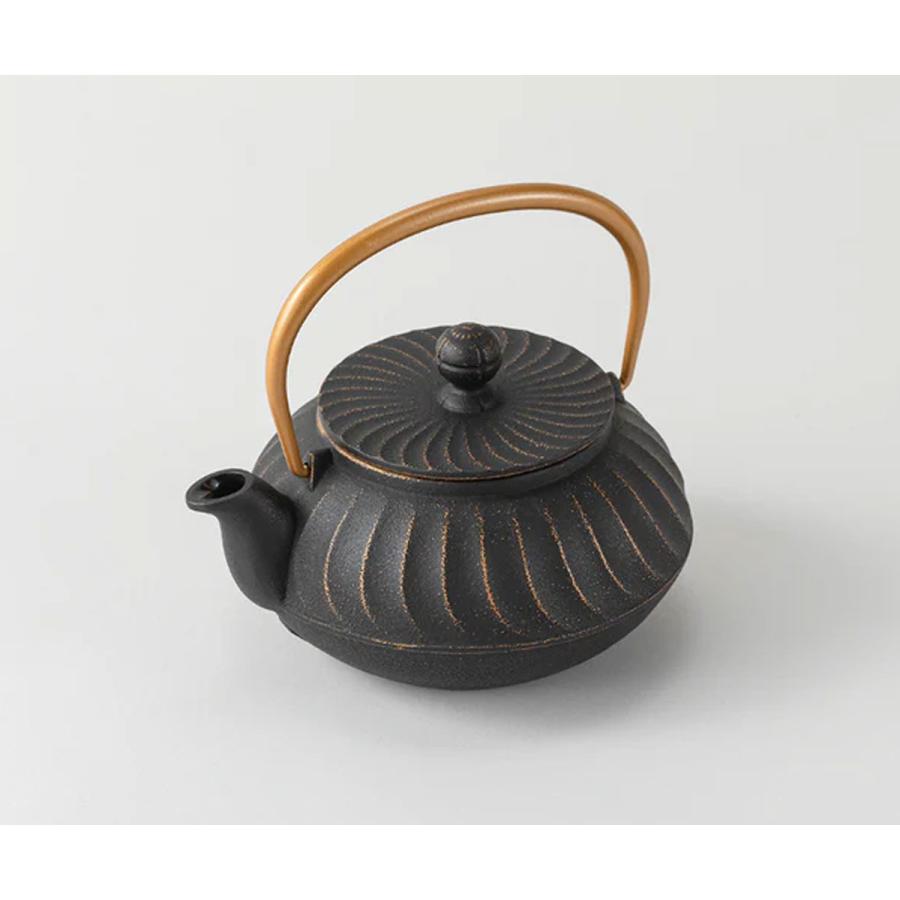 岩鋳（IWACHU） 急須 5型 波 金 黒 ツル金 650ml 茶こし付き 南部鉄器