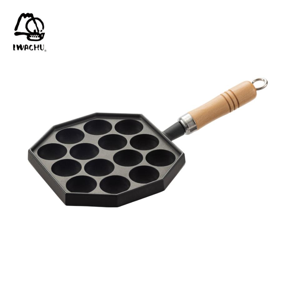 岩鋳（IWACHU） たこ焼き 14穴 木柄付き 直火 IH対応 南部鉄器