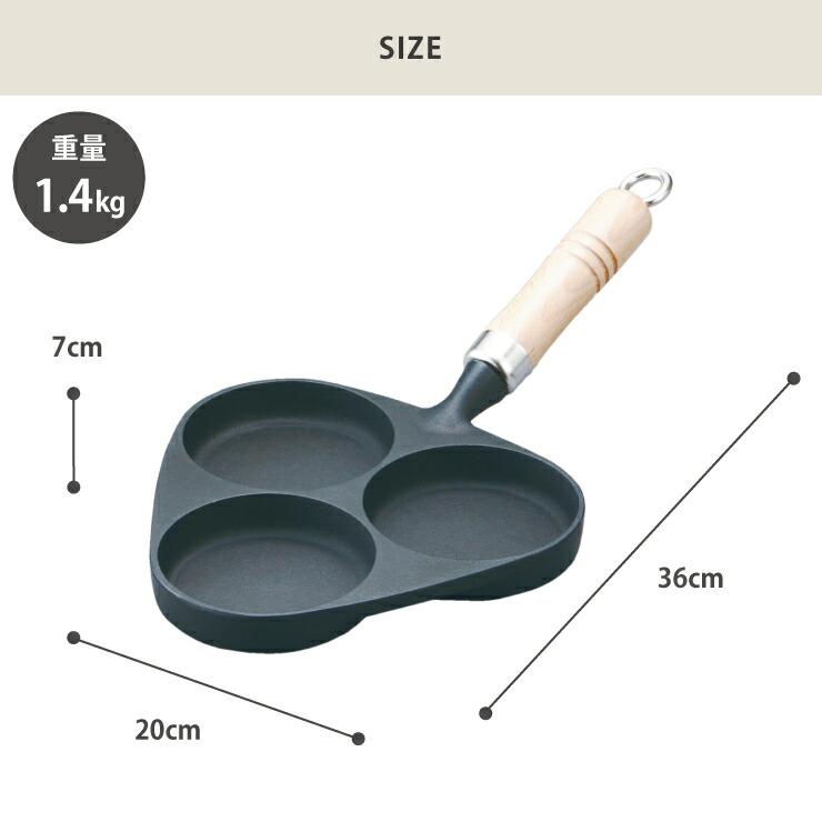 岩鋳 目玉焼3ヶ焼 木柄付 南部鉄器 IH対応　目玉焼き フライパン 3つ IH 仕切りフライパン 調理器具 キッチンツール｜cooking-clocca｜02