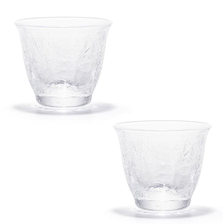 田島硝子 雪化粧 冷酒セット ぐい呑 2個 & 片口 1個 江戸硝子 酒器