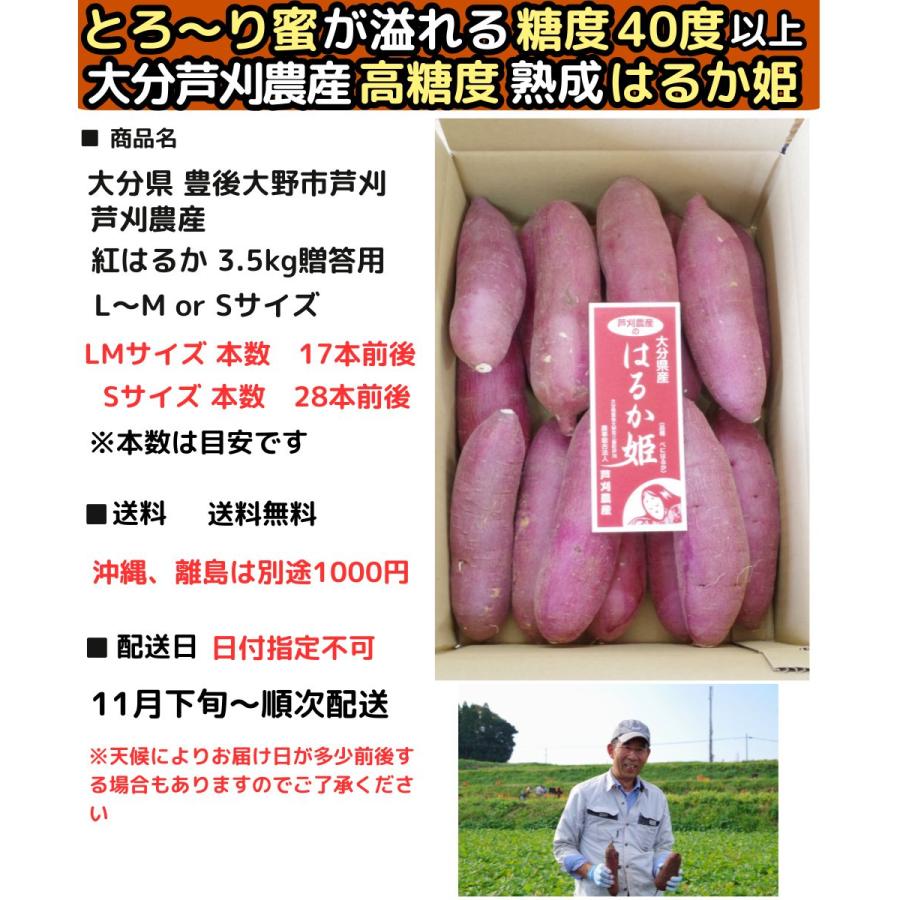 さつまいも 紅はるか 3.5kg l〜m or S 完熟 甘い 熟成 はるか姫 大分