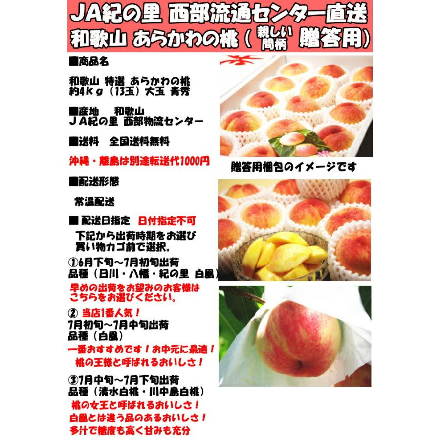 食品 JA和歌山（紀の里 西部）あら川の桃 白鳳 赤秀 15玉 約4kg