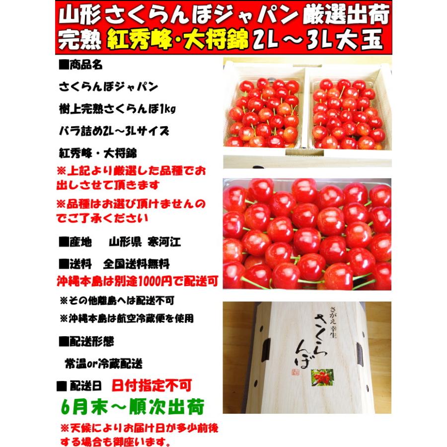 さくらんぼ 紅秀峰 大将錦 お中元 ギフト 1kg 2l - 3l 大玉 プレゼント