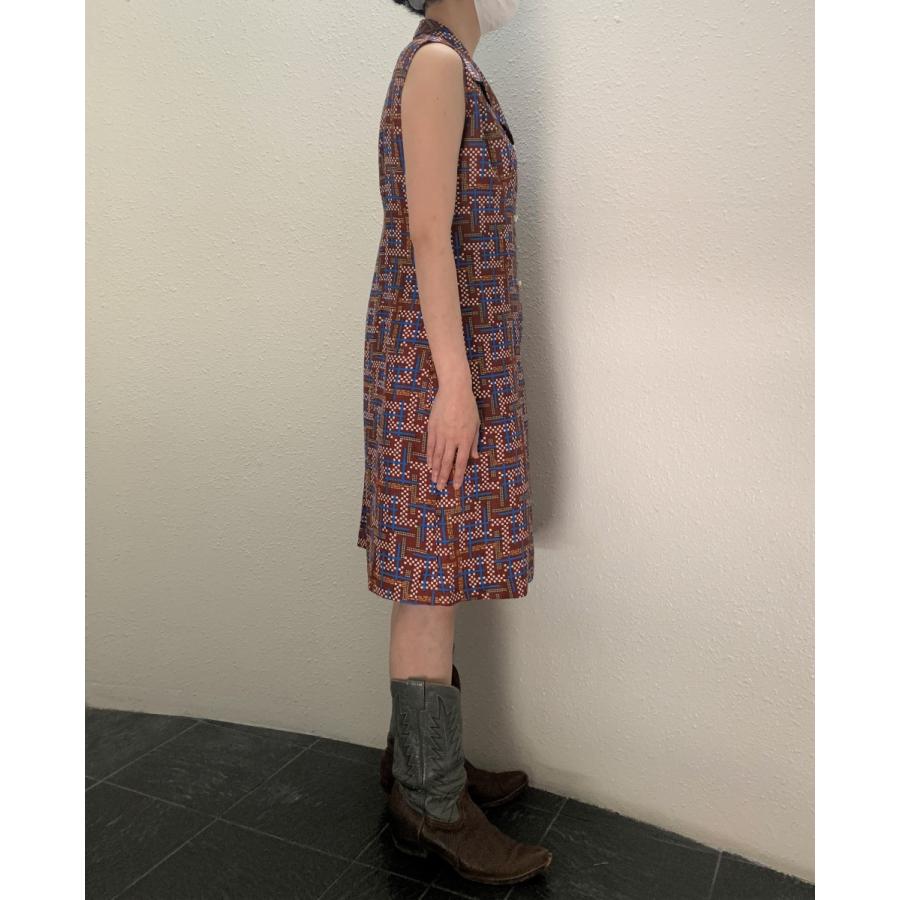 正規品質保証 S Lサイズ アメリカ製古着 1960年代ヴィンテージ ブラウンにブルー ホワイトの格子 スクエア ミドル丈ワンピース 中古 ワンピース Rbpaver Com Br