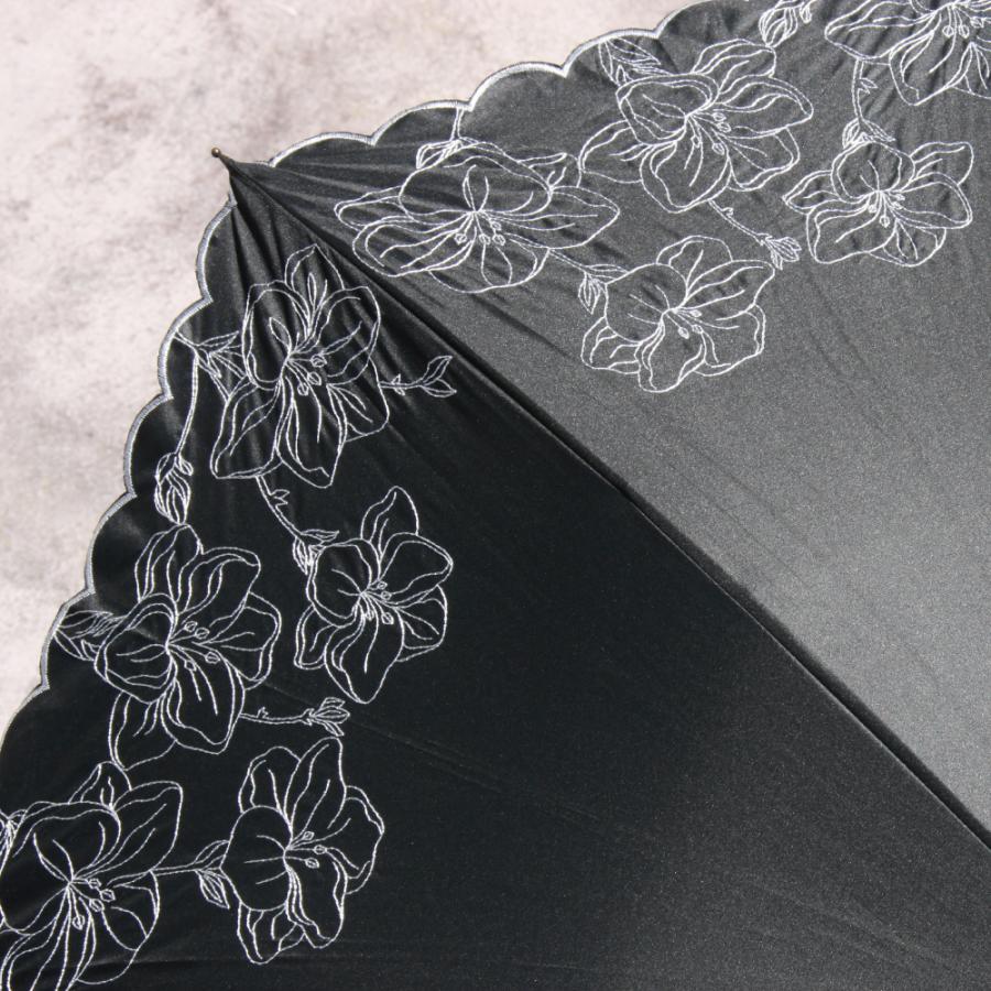 日傘 桜骨 刺繍 黒 晴雨兼用 完全遮光 軽量 UVカット 花 さくら ライン