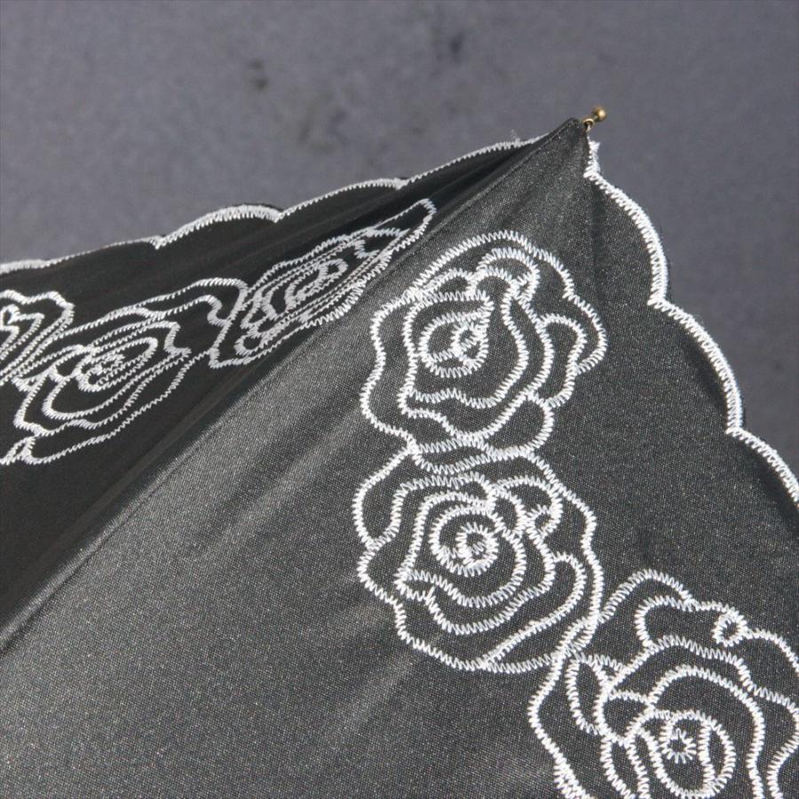 日傘 刺繍 黒 折りたたみ 晴雨兼用 完全遮光 軽量 UVカット バラ