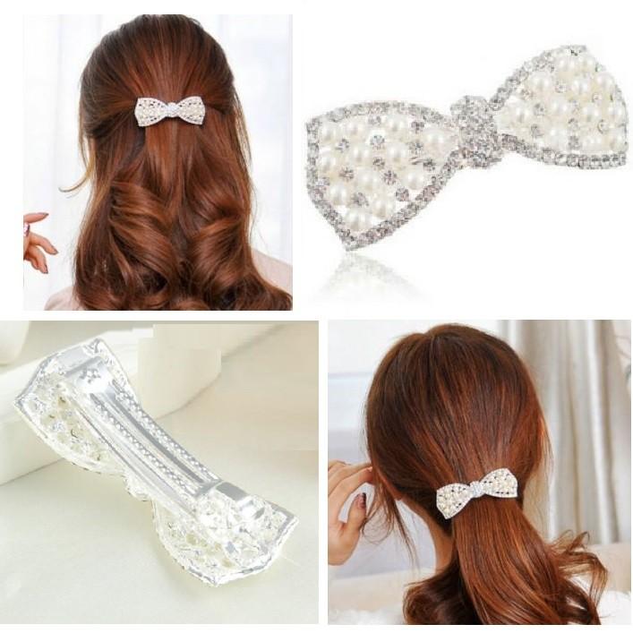 リボン バレッタ エレガントパールリボン キラキラ パール フォーマル ブライダル ヘアアクセサリー ヘアアレンジ 結婚式 100 の保証 パール