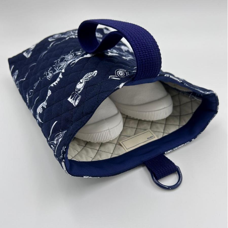 ハンドメイド レッスンバッグ 上履き入れ 巾着 のりもの 車 青