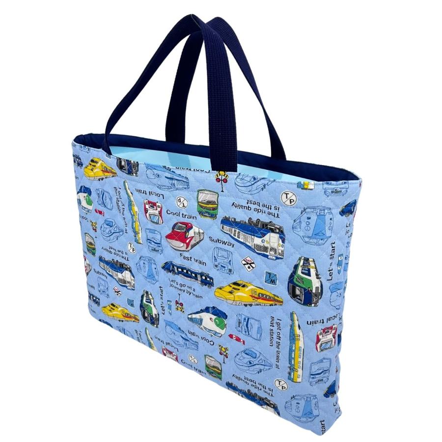 レッスンバッグ 電車 ライトブルー男の子 キルティング A4 B4 保育園