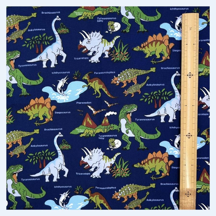 恐竜 生地 オックス コットン 恐竜ワールド ネイビー 入園入学