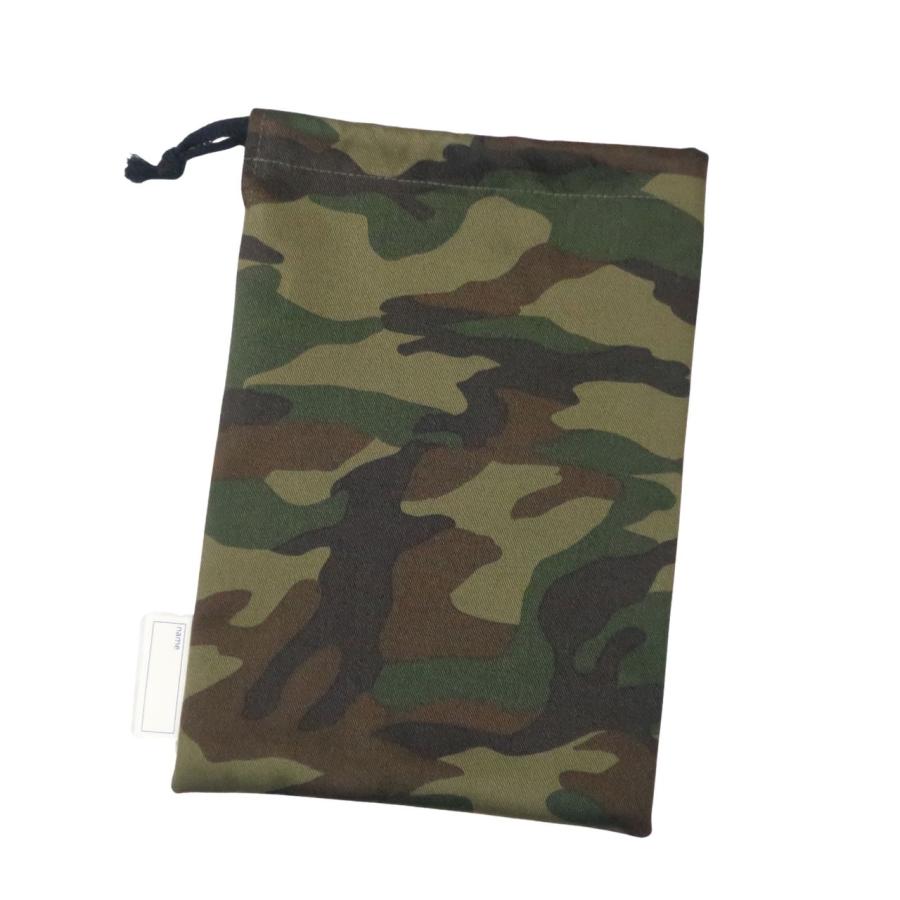 巾着袋 中 給食袋 縦長 迷彩 カーキ マスク入れ お箸セット入れ