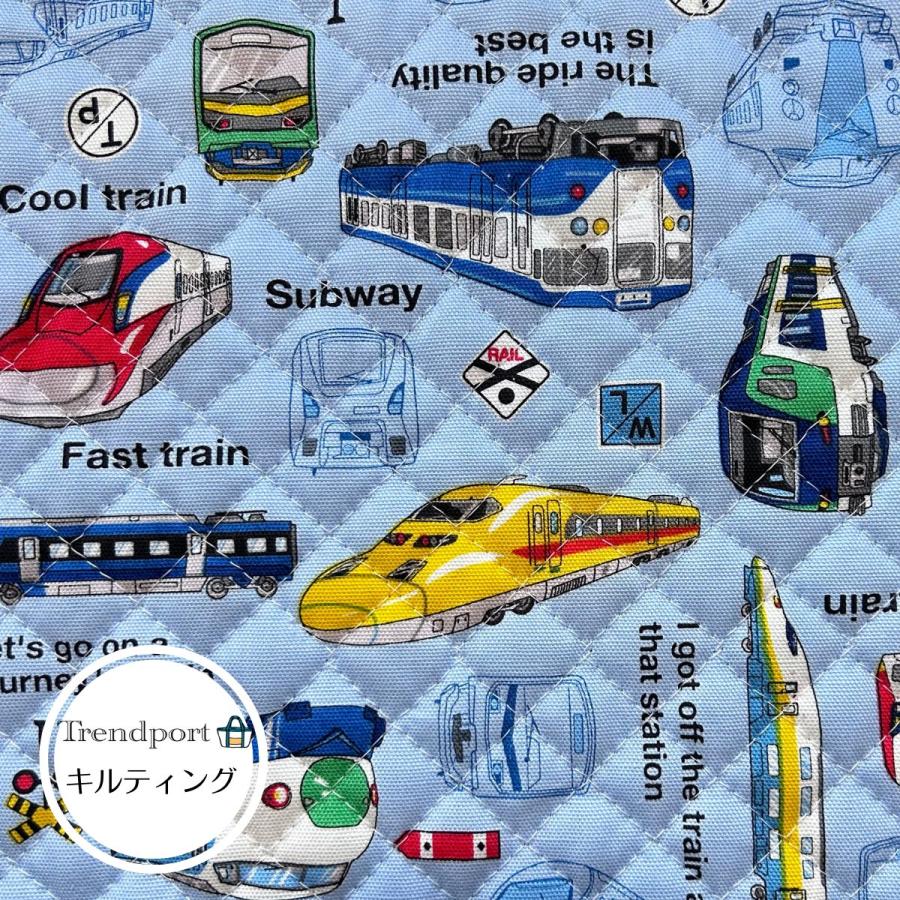 キルティング 生地 電車 ライトブルー 入園入学 バッグ 手作り 男の子