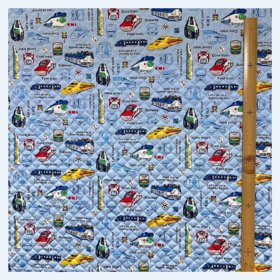 キルティング 生地 電車 ライトブルー 入園入学 バッグ 手作り 男の子