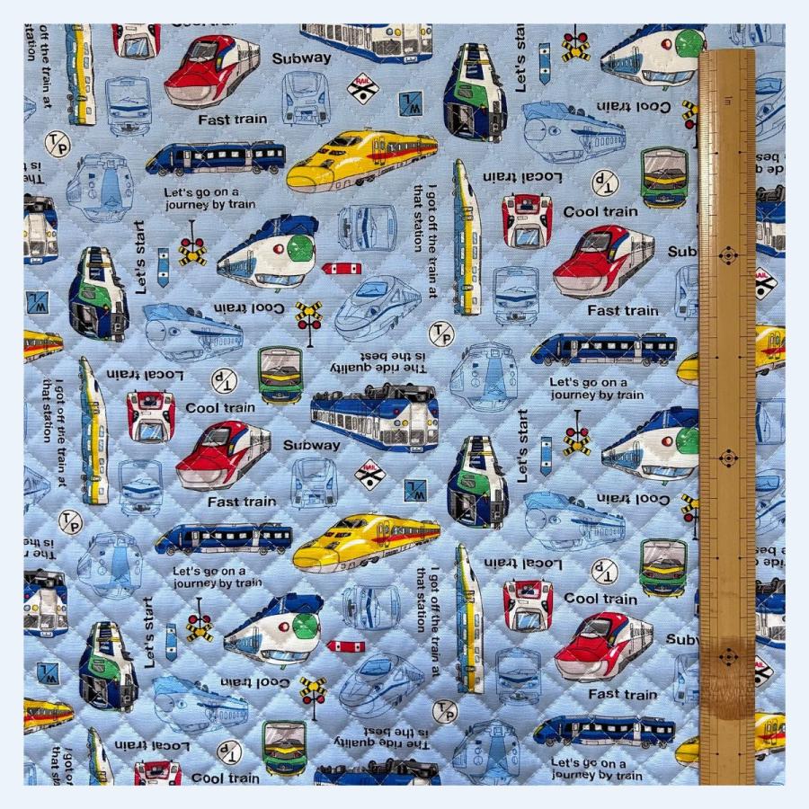 キルティング 生地 電車 ライトブルー 入園入学 バッグ 手作り 男の子