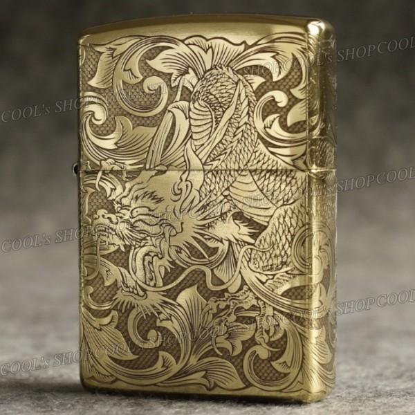 四面総彫り 昇り龍 和彫り デザイン オイルライター CHIEF ゴールド ZIPPO同サイズ ジッポ ジッポー 父の日 プレゼント 人気 送料無料 |  | 01