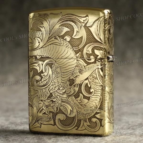 四面総彫り 昇り龍 和彫り デザイン オイルライター CHIEF ゴールド ZIPPO同サイズ ジッポ ジッポー 父の日 プレゼント 人気 送料無料 |  | 02