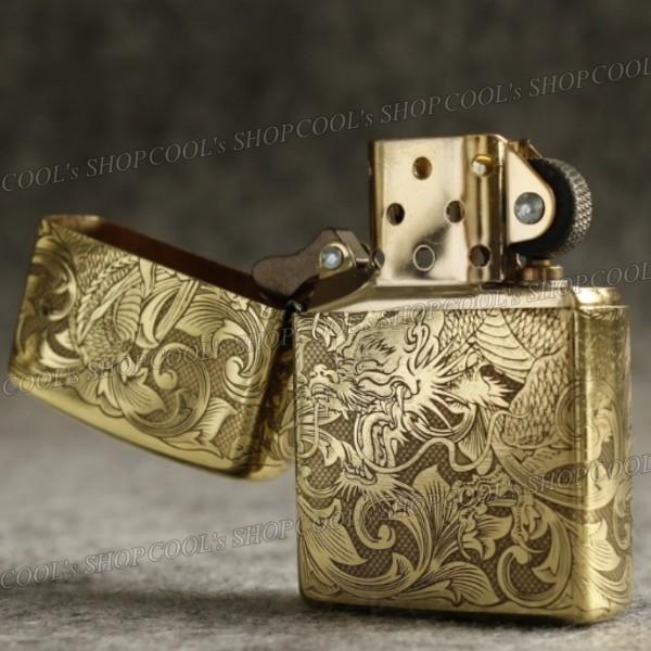 四面総彫り 昇り龍 和彫り デザイン オイルライター CHIEF ゴールド ZIPPO同サイズ ジッポ ジッポー 父の日 プレゼント 人気 送料無料 |  | 03