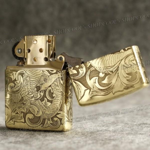 四面総彫り 昇り龍 和彫り デザイン オイルライター CHIEF ゴールド ZIPPO同サイズ ジッポ ジッポー 父の日 プレゼント 人気 送料無料 |  | 04