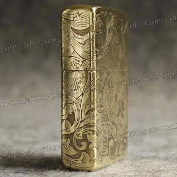 四面総彫り 昇り龍 和彫り デザイン オイルライター CHIEF ゴールド ZIPPO同サイズ ジッポ ジッポー 父の日 プレゼント 人気 送料無料 |  | 05