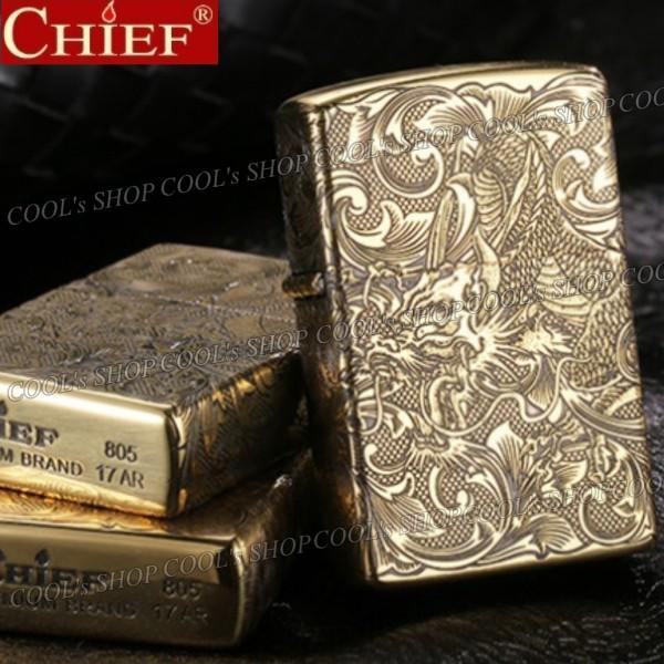 四面総彫り 昇り龍 和彫り デザイン オイルライター CHIEF ゴールド ZIPPO同サイズ ジッポ ジッポー 父の日 プレゼント 人気 送料無料 |  | 08