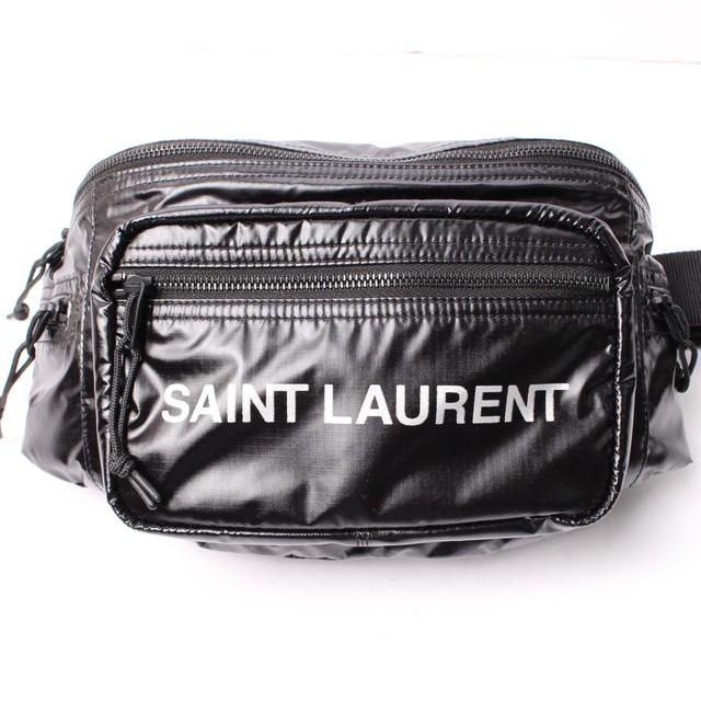 新発売の ブランド専門店 Saint Laurent バッグ サンローラン Saint Laurent バッグ バック ボディバッグ シルバーブラック ロゴ ナイロン ポリエステル バッグ