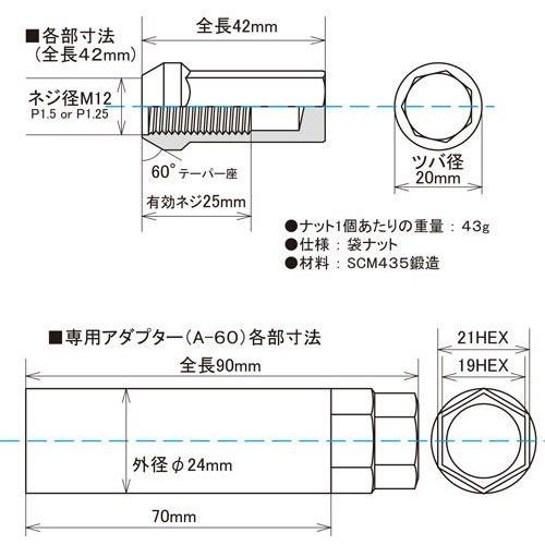 ヘプタゴンナット極限 全長42mm/20個入り/カローラルミオン/トヨタ/M12×P1.5/ブラック黒 HPF1B4｜coolwheel｜04