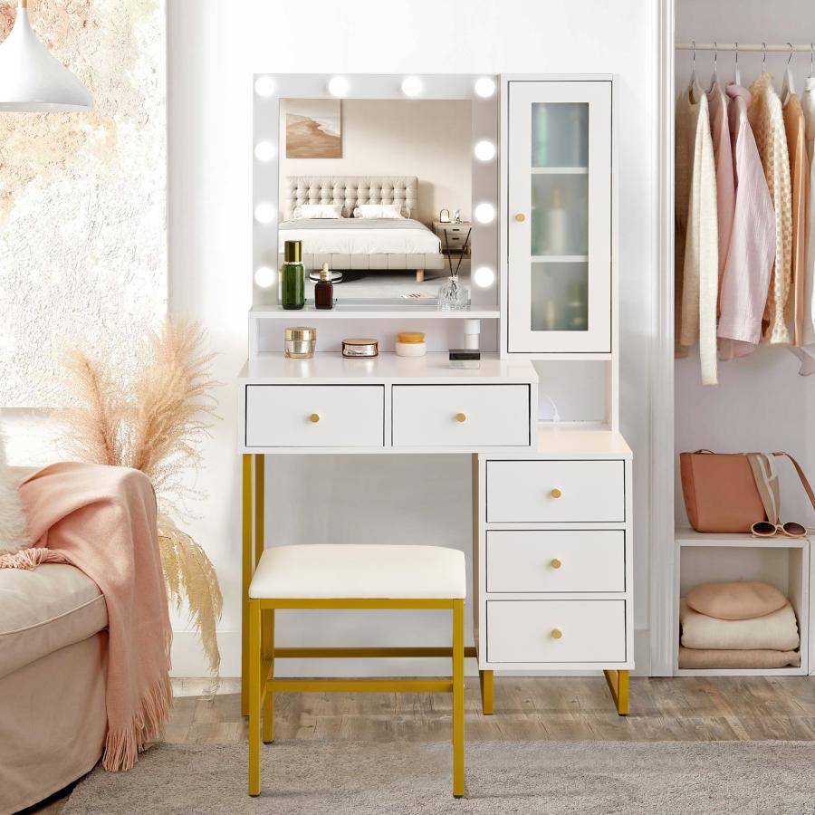 ドレッサー 化粧台 テーブル 鏡台 ライト付き 3色LED 女優ミラー