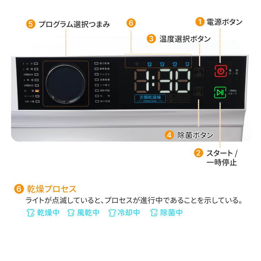 【UV/高温二重除菌】衣類乾燥機 9kg 家庭用 大容量乾燥機 自動乾燥 温度調節 除湿 高温除菌 衣類 乾燥 1人暮らし ドラム式 布団乾燥 湿気対策 梅雨 カビ対策の画像
