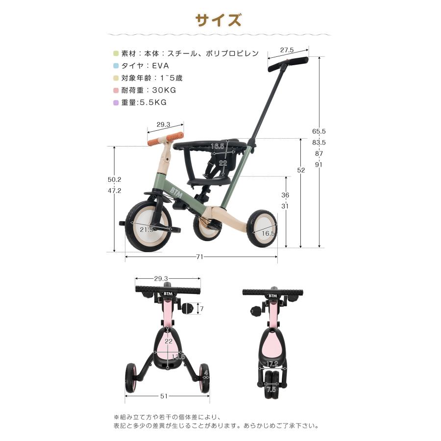 【新タイプ登場！セーフティーガード付き】子供用三輪車 5in1 手押し棒 5way 3輪 ペダル付き ランニングバイク 足けりバイク ベビーカー BTM 子供用三輪の画像