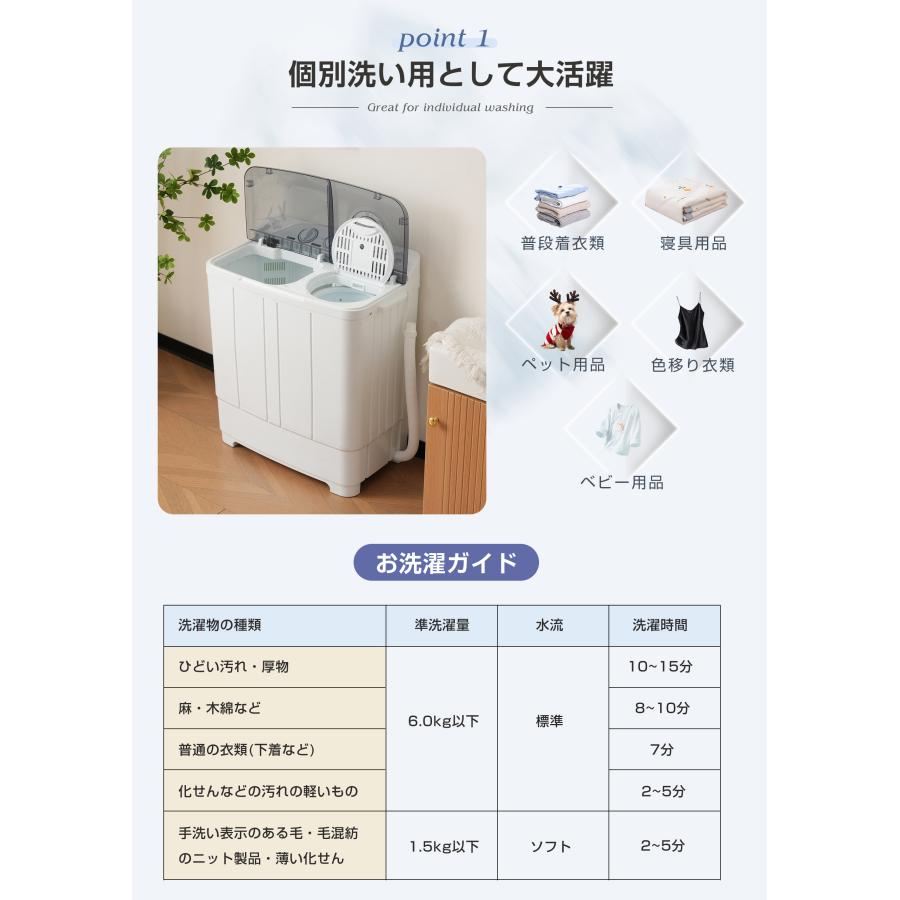 縦型 二槽式洗濯機 洗濯容量6kg 脱水容量4kg 6キロ キレイ タイマー