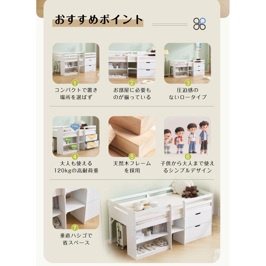新作限定価格❣ロフトベッド シングル ロータイプ ハシゴ すのこ 引き出し 本棚 全店5%OFFクーポン利用！】【レビュー特典付き】システムベッド