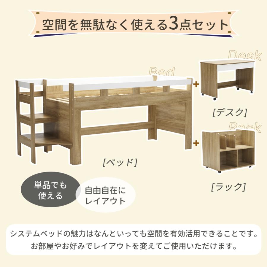 分割式】システムベッド S ロフトベッド 階段付き 頑丈 ロータイプ