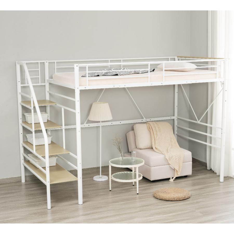 【メッシュ床板】SDロフトベッド階段付きパイプベッドセミダブルコンセント付き収納 全品5%引きクーポン！】【メッシュ床板】ロフトベッド 階段付き パイプ