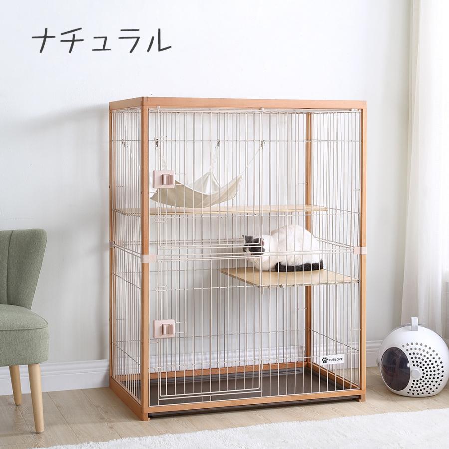 人気作】猫 ケージ キャットケージ 2段 木製フレーム ハンモック付
