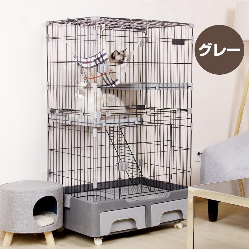 再入荷】猫 ケージ キャットケージ 2段 猫トイレ付 キャスター付