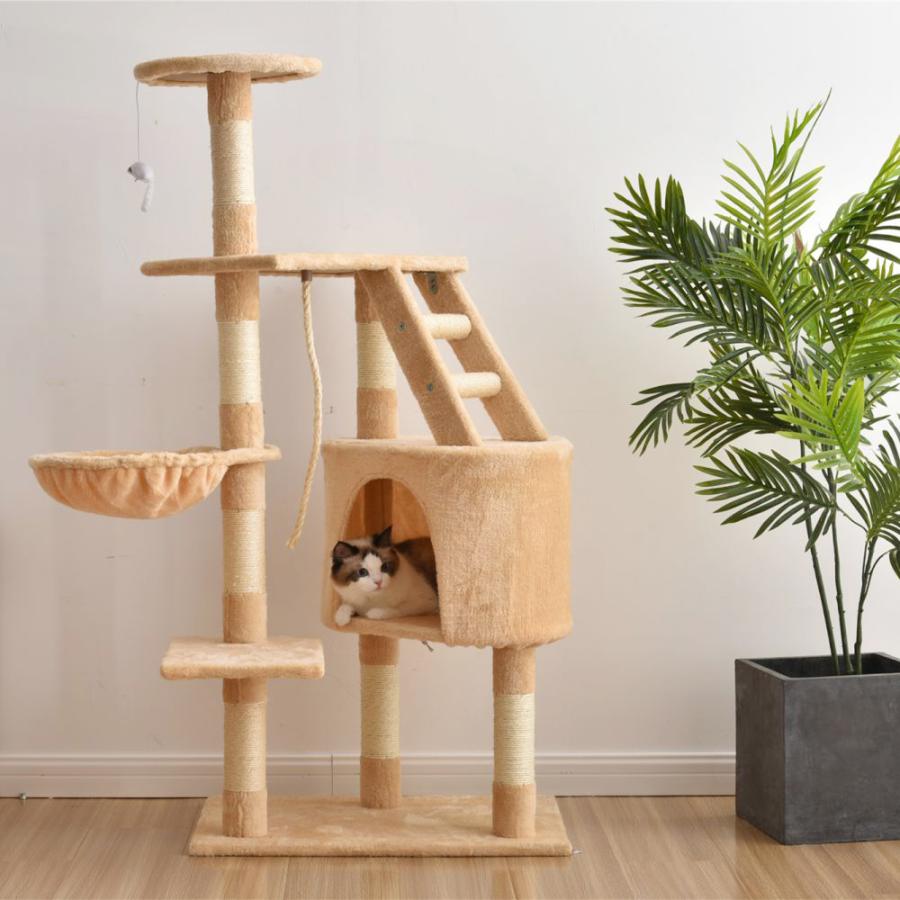 キャットタワー 据え置き麻紐多頭飼い 段階爪とぎ 全面麻紐猫用品