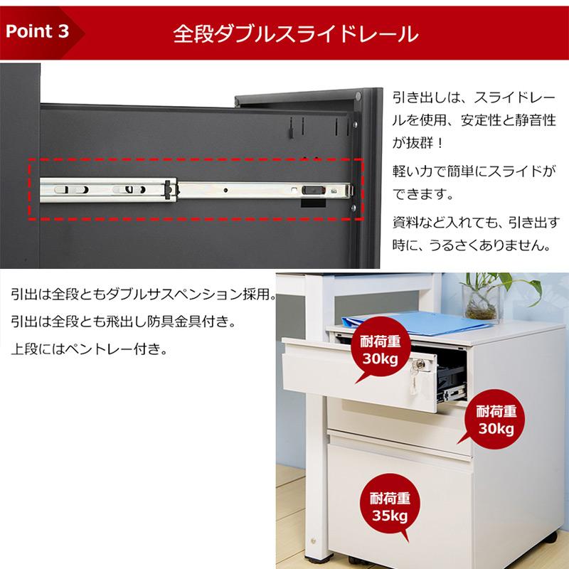 デスクワゴン 完成品 3段 A4 大容量 サイドワゴン 高さ60cm オフィス