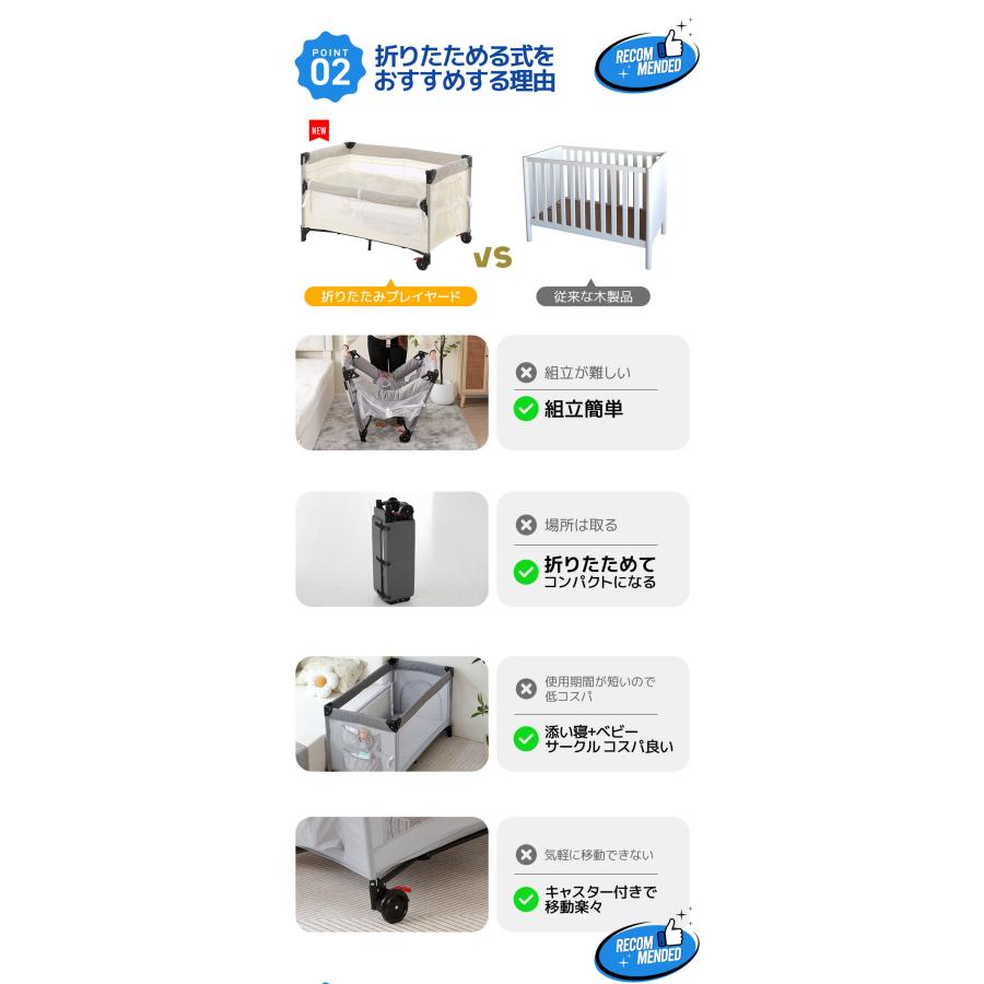 折りたたみべビーベッド　サイド高さ調節可能　収納バッグ付き　キャスター付き 折りたたみべビーベッド サイド高さ調節可能 収納バッグ付き