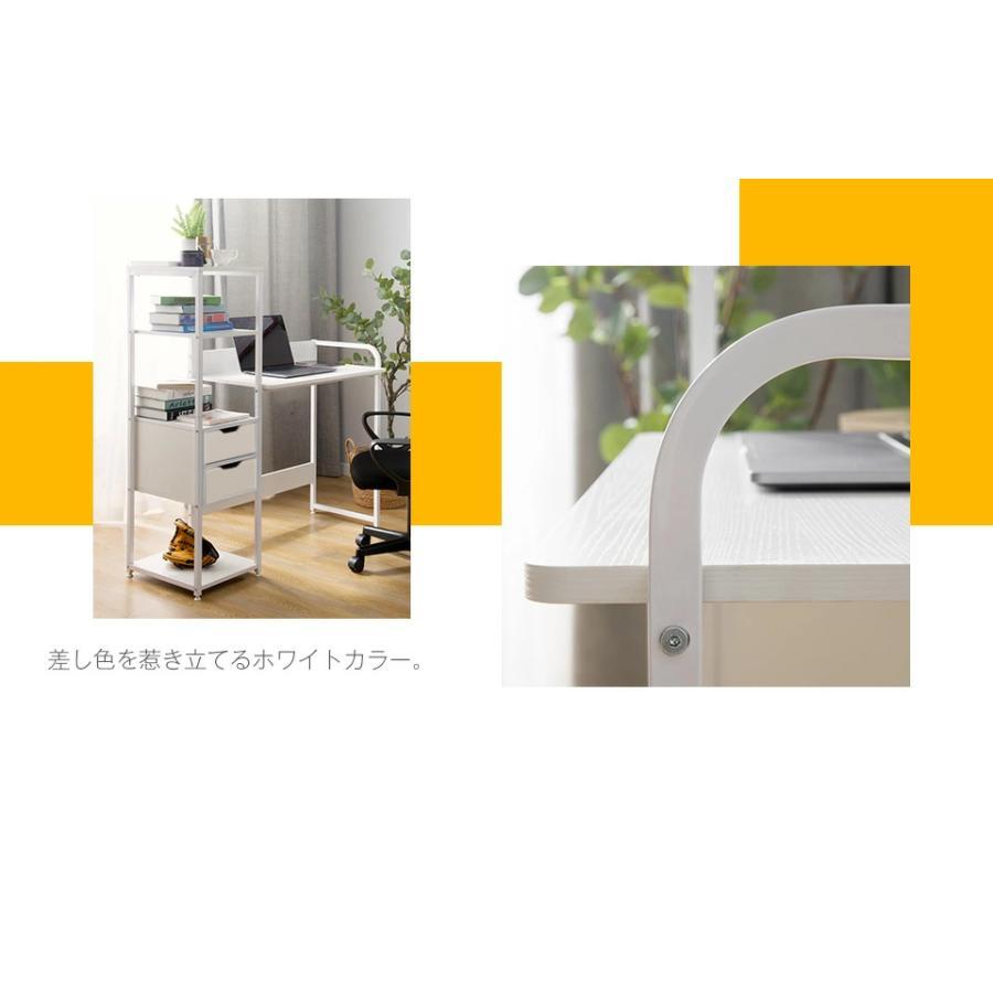ラック左右放置可】パソコンデスク 引き出し付き 3段シェルフ付 PC