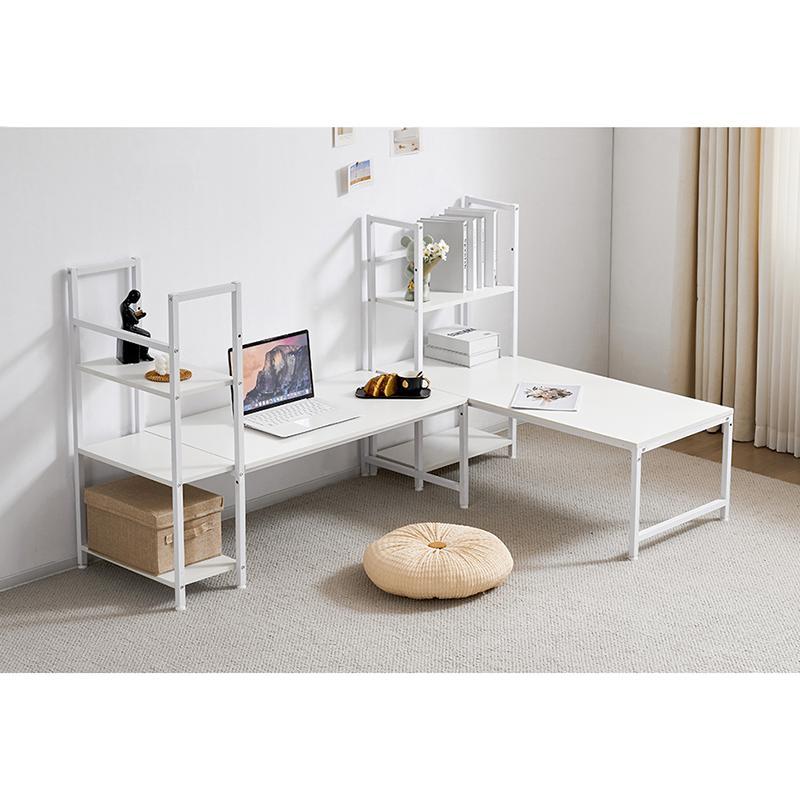 【ホワイト】H型PCデスク ロータイプ一体型ラック付きデスクワークデス木製 全ストア5%OFFクーポン配布中！】パソコンデスク PCデスク H型