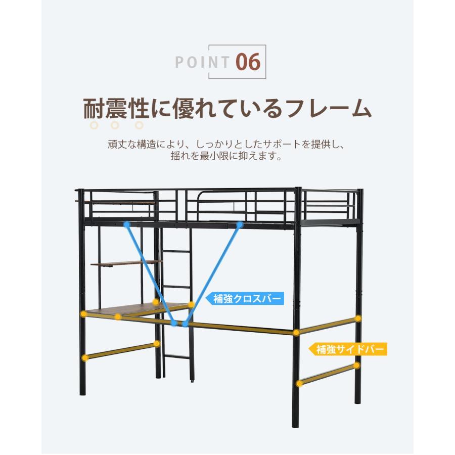 レビュー特典付き】ロフトベッド パイプベッド シングル 木 デスク付き