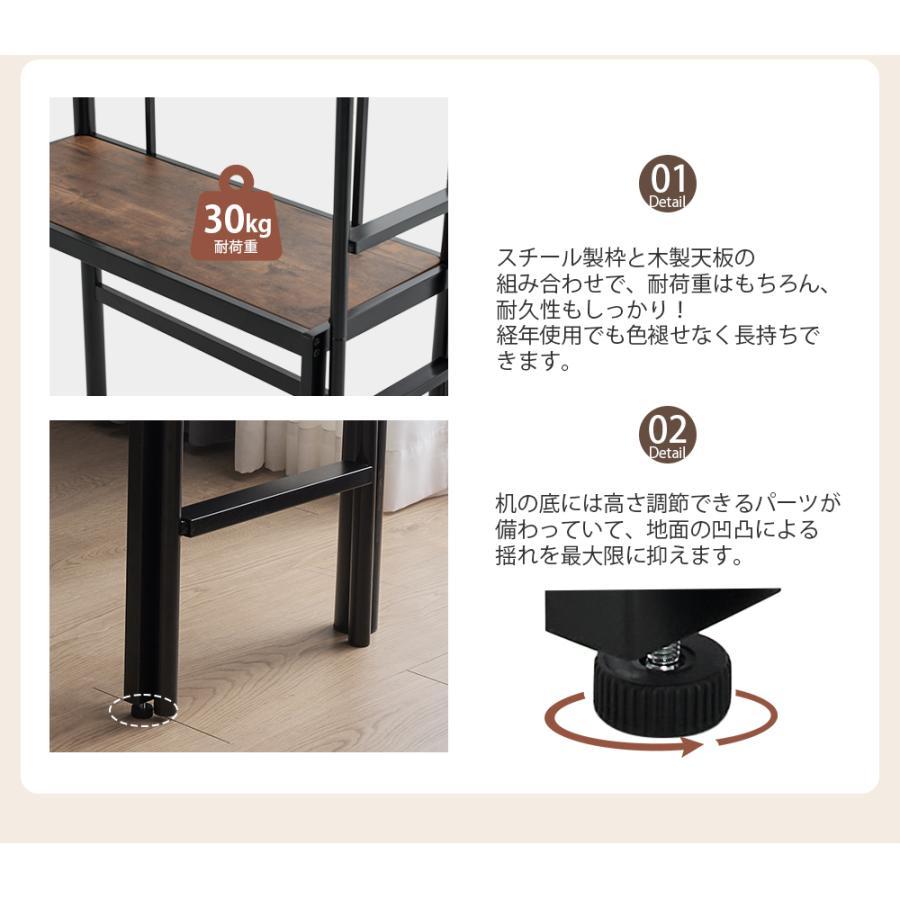 ロフトベッド パイプベッド シングル 木 デスク付き コンセント付き 耐