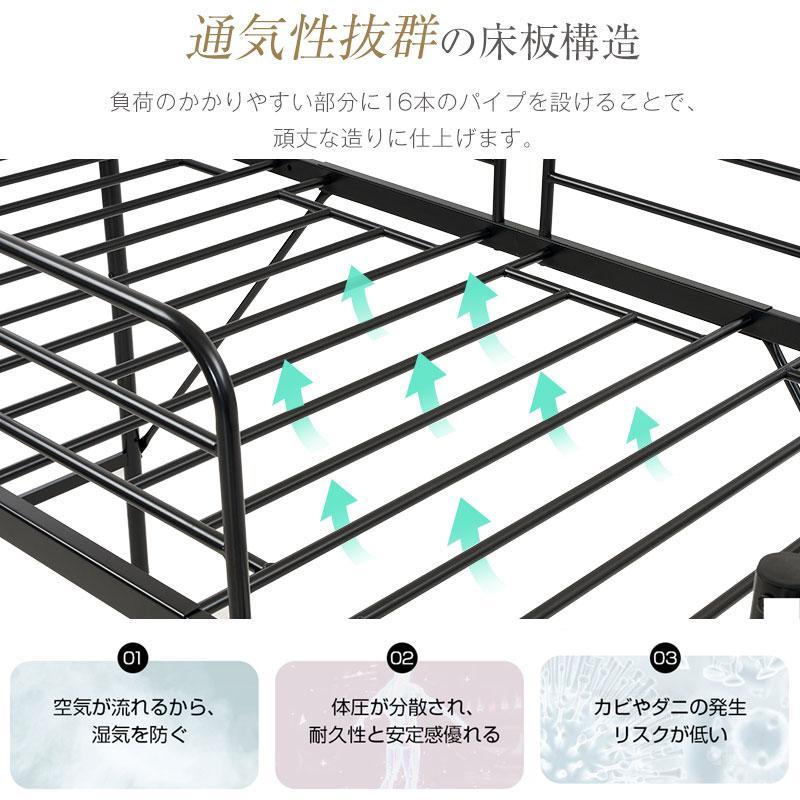 ロフトベッド 子供ベッド パイプベッド シングルベッド S サイド棚付き