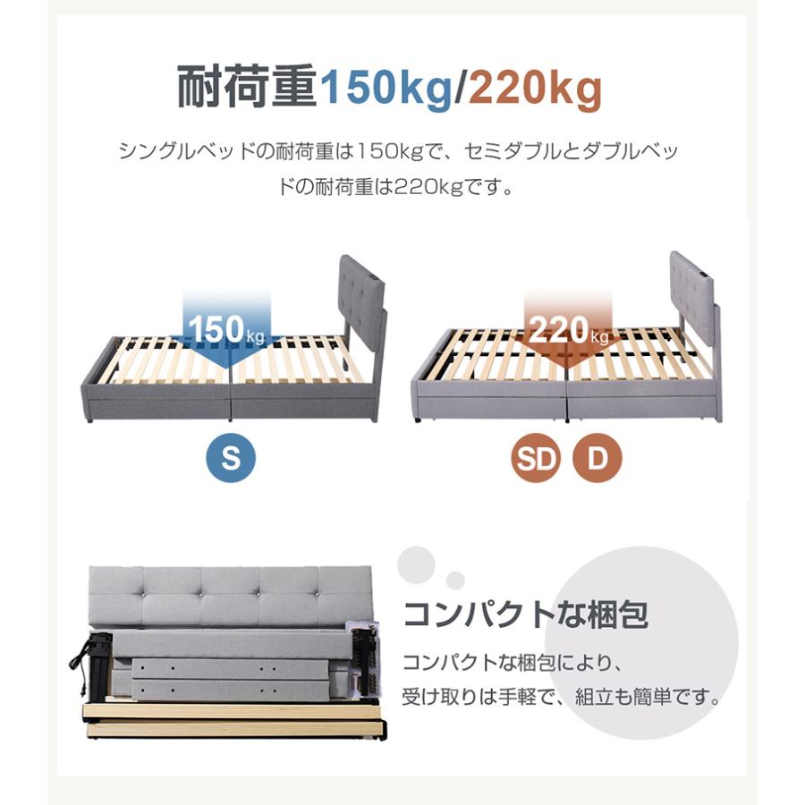 ファブリックベッド S ベッドフレームのみ シングル 引き出し付き