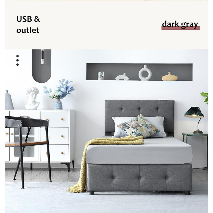 ファブリックベッド【シングル】 引き出し付き 布貼り DARK GREY