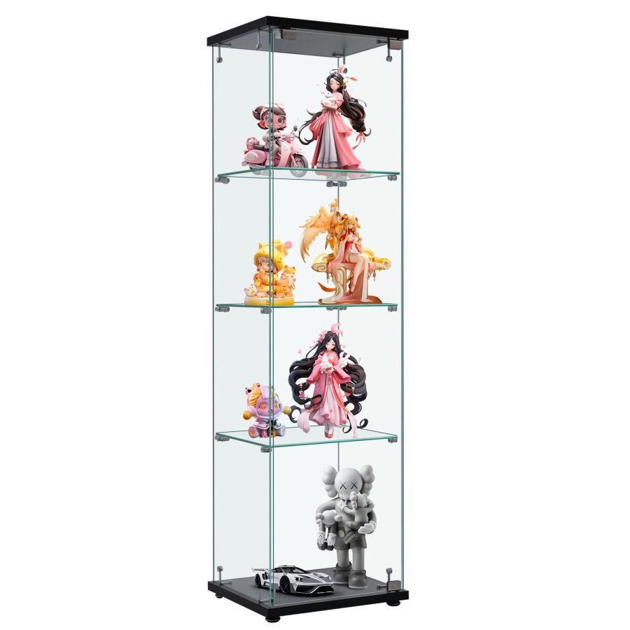 コレクションケース ガラスディスプレイキャビネット フィギュアケース 4段 ホワイト 5MM強化ガラス 全面ガラス 幅42.5×奥行36.5×高さ162cmの画像