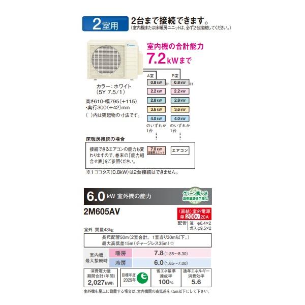 ダイキン（DAIKIN） 2M605AV マルチエアコン システムマルチ 室外機