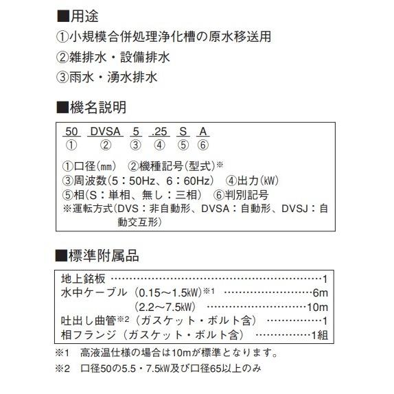 荏原製作所 65DVS53.7 雑排水用セミボルテックス水中ポンプ 三相 50Hz